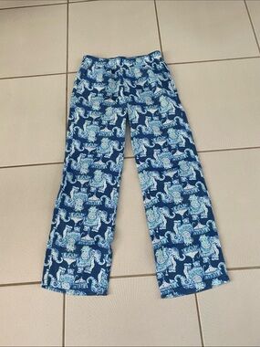 Lilly Pulitzer Florita 💯Linrn pants Deep Indigo Joy Ride Elephant Small